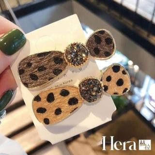 【HERA 赫拉】簡約豹紋水晶蝴蝶結髮夾/鴨嘴夾兩入組(髮夾 清新 氣質 華麗)