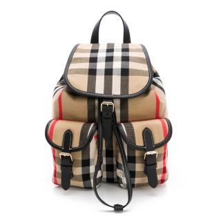 【BURBERRY 巴寶莉】經典格紋款後背包/雙肩包(駝色)