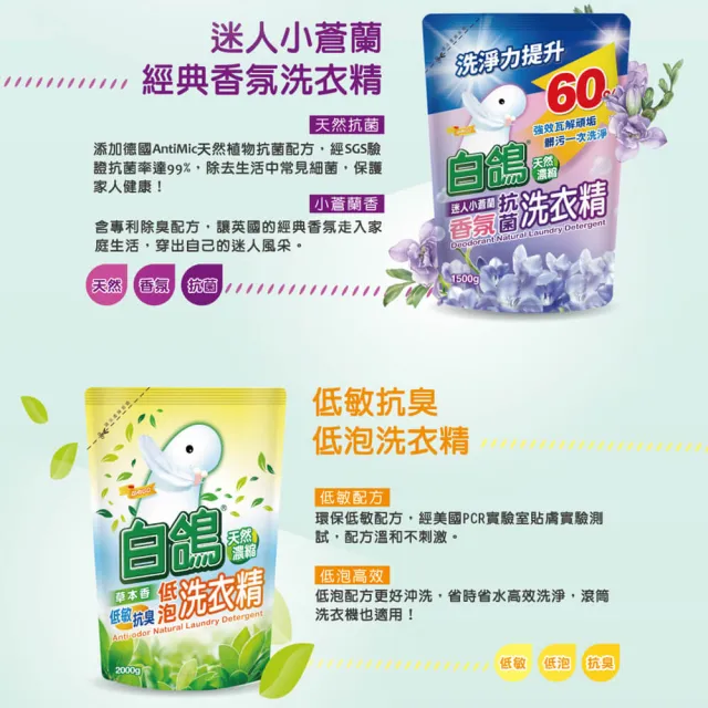 【白鴿】天然抗菌/抗病毒洗衣精補充包x6包x2箱 (新升級配方上市 多款可任選)
