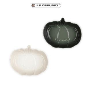 【Le Creuset】瓷器萬聖節南瓜盤 16cm(百里香綠/蛋白霜)