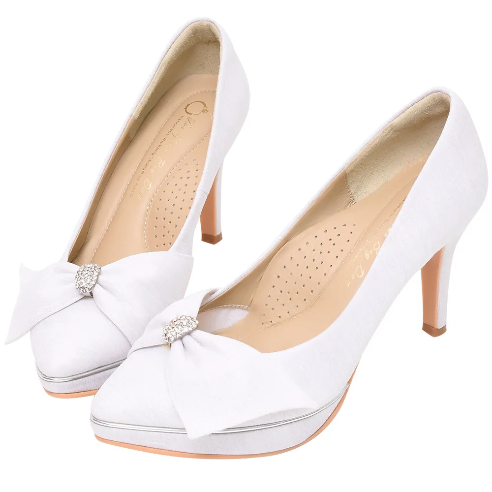 【Ann’S】典雅公主-鑽扣蝴蝶結防水台高跟婚鞋9cm-版型偏小(銀白)