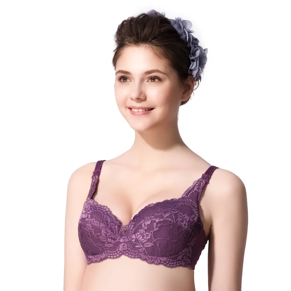【Gennies 奇妮】哺乳內衣 浪漫蕾絲軟鋼圈內衣 歐歐咪妮(水晶紫)