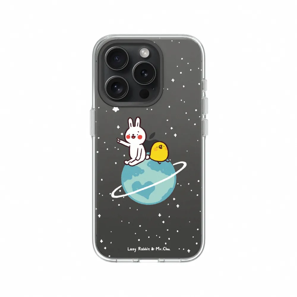 【RHINOSHIELD 犀牛盾】iPhone 15/Plus/15 Pro/Max Clear透明防摔手機殼/小宇宙(懶散兔與啾先生)