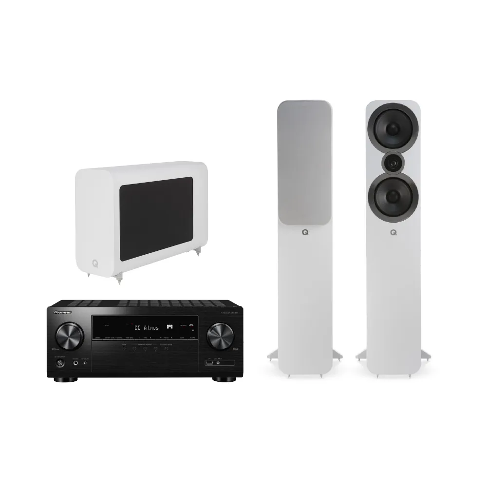 【Q Acoustics】白色落地式喇叭+白色重低音+AV環繞擴大機(3050i+3060s+VSX-935)