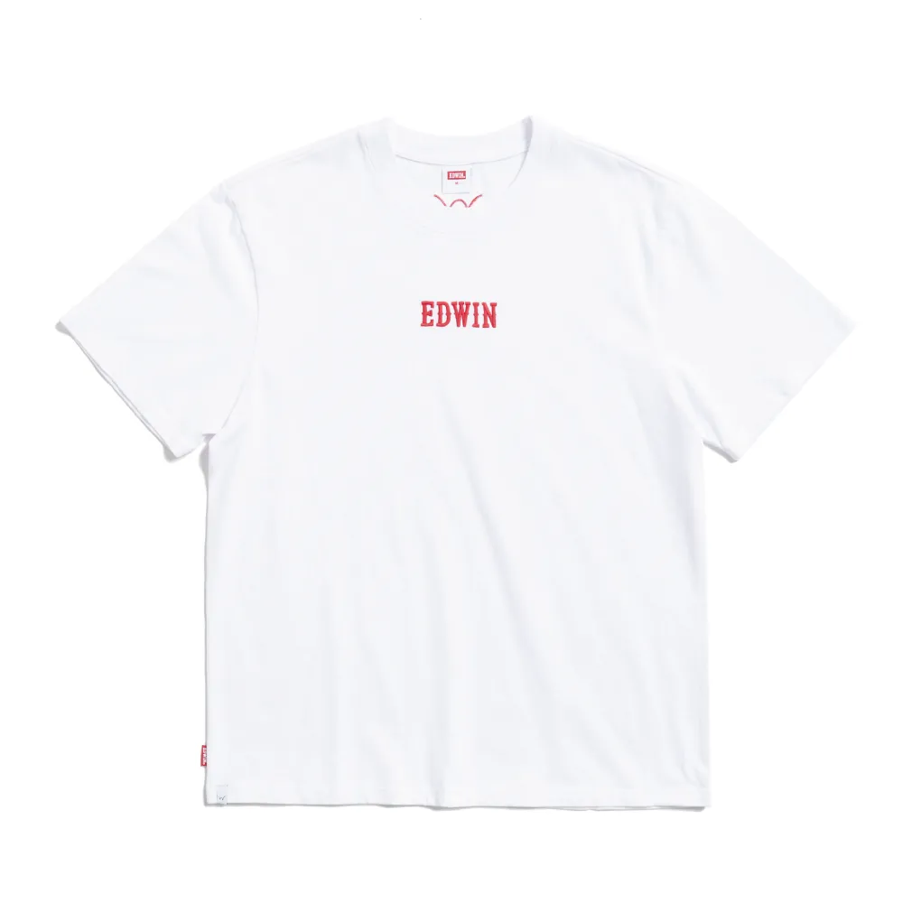 【EDWIN】男裝 寬版立體刺繡LOGO短袖T恤(白色)