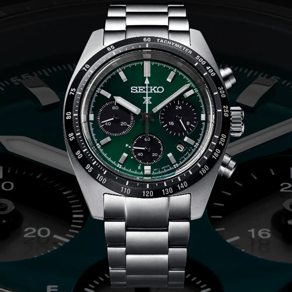 【SEIKO 精工】PROSPEX SPEEDTIMER 綠熊貓三眼太陽能計時錶-39mm 父親節 (V192-0AF0G SSC933P1)