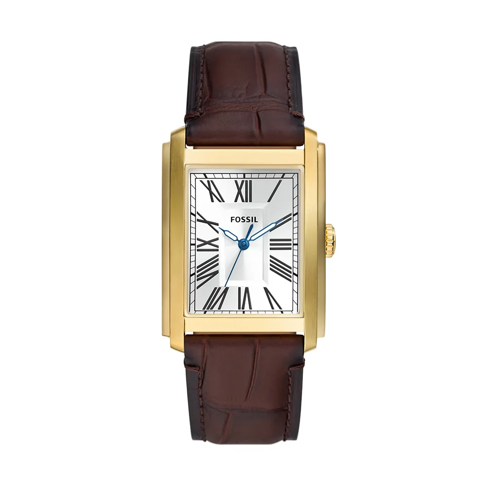 【FOSSIL】Carraway 雅仕知性羅馬數字指針手錶 棕色真皮錶帶 30MM FS6011