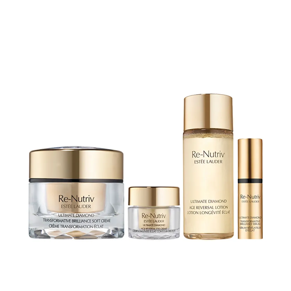 【Estee Lauder 雅詩蘭黛】白金級黑鑽奢華逆齡組(煥顏霜50ml+奇蹟凝露50ml+微導金萃5ml+逆時眼霜5ml)