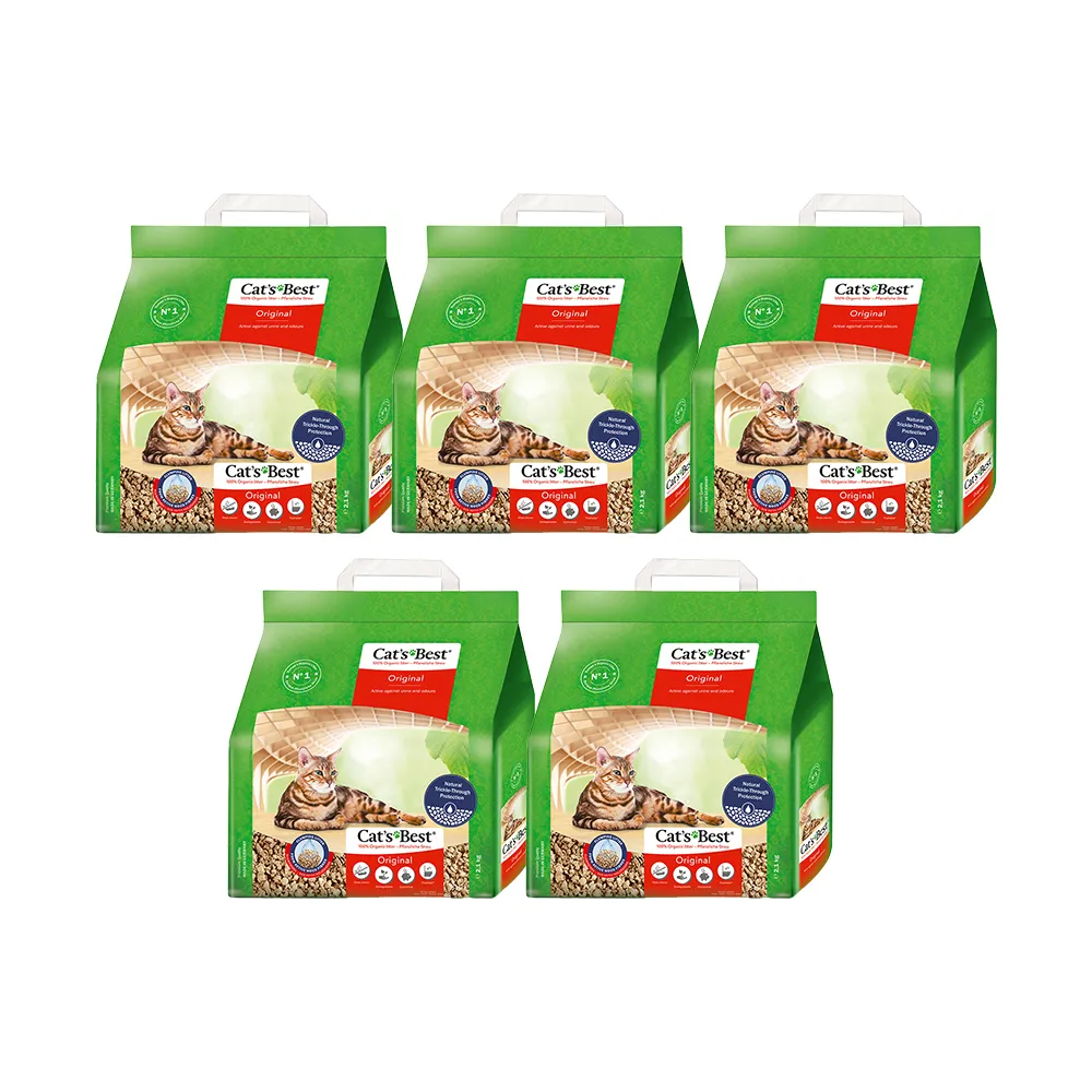 【CAT’S BEST 凱優】經典凝結木屑砂（紅標凝結型）5L/2.1kgx5入(貓砂/木屑砂/環保砂/杉木砂/松木砂)