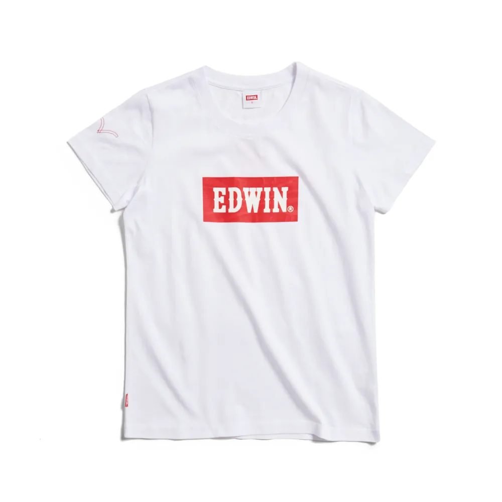 【EDWIN】女裝 音樂紅印花短袖T恤(白色)