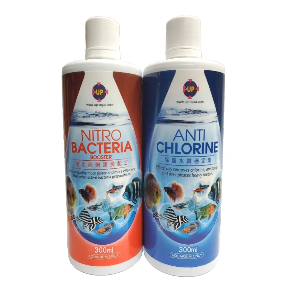 【UP 雅柏】硝化菌淨水劑300ml+除氯氨水質穩定劑300ml(水質處理劑.淡海水魚缸適用)