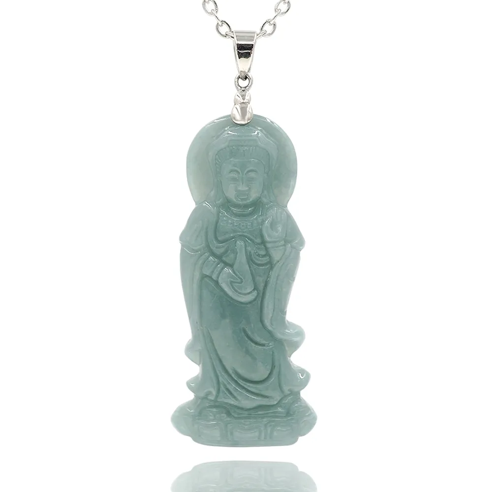【喜緣玉品】天然A貨翡翠 滿綠 南海玉觀音項鍊