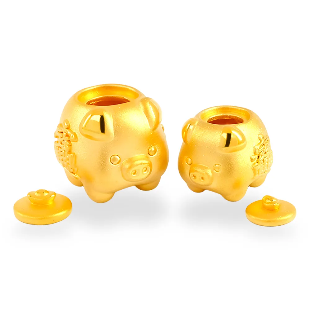 【福西珠寶】黃金擺件 小金豬黃金撲滿 開蓋存入小金豆 附3顆金豆 招財聚福 (金重0.90錢正負0.03錢)