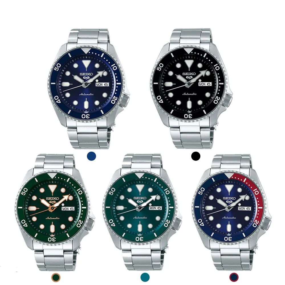 【SEIKO 精工】5 Sports系列水鬼機械錶鋼帶錶42.5mm授權碼SK014/(藍/黑/綠/湖水綠/藍紅)父親節 禮物 推薦