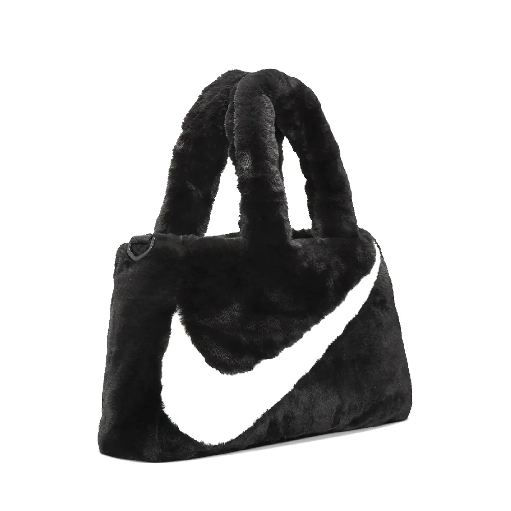 【NIKE 耐吉】托特包 NSW Faux Fur 手提 肩背 斜背 黑 白 毛毛包 毛絨絨(DQ5804-010)
