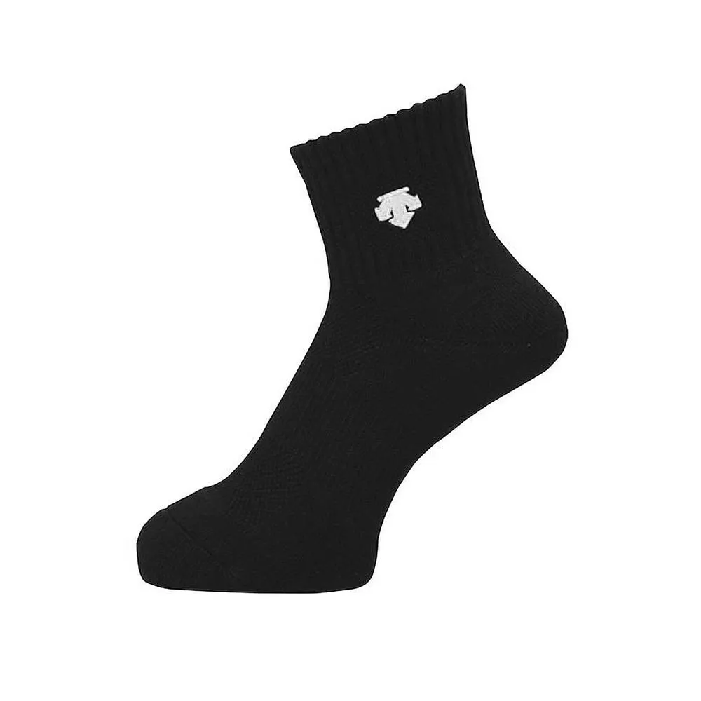 【DESCENTE】男女運動厚底短襪-日製 襪子 運動 訓練 迪桑特 黑白(DVB-9640T-BLK)