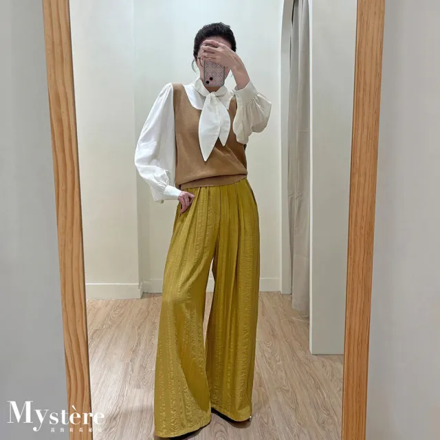 【my stere 我的時尚秘境】雙11 小千金☆綁帶假兩件針織上衣 兩色 針織衫 針織假兩件 綁帶上衣