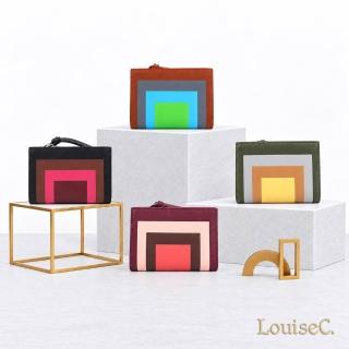 【LouiseC.】Tree House 牛皮 彩色配色幾何釦式短夾 4色 YS25292