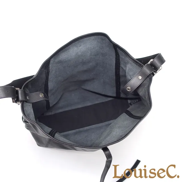 【LouiseC.】雙11 Tree House 中性牛皮 經典綁帶托特TOTE 側肩背斜背大真皮包 可拆式內袋 黑色 CC2388-05