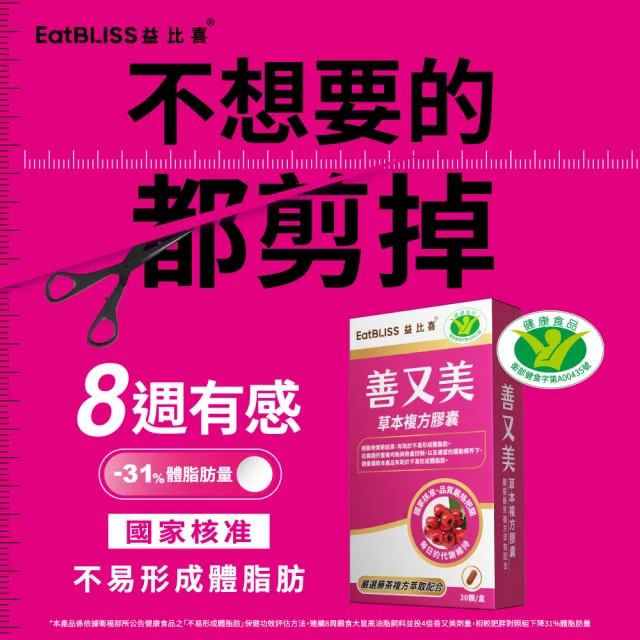 【EatBLISS 益比喜】健字號善又美草本複方膠囊(30粒/盒x2 國家核准不易形成體脂肪)