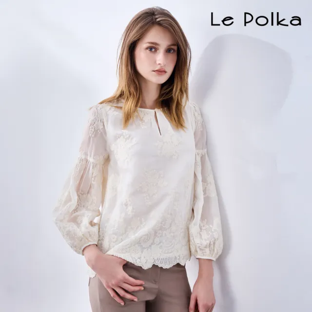 【Le Polka】圓領拋袖繡花上衣-女