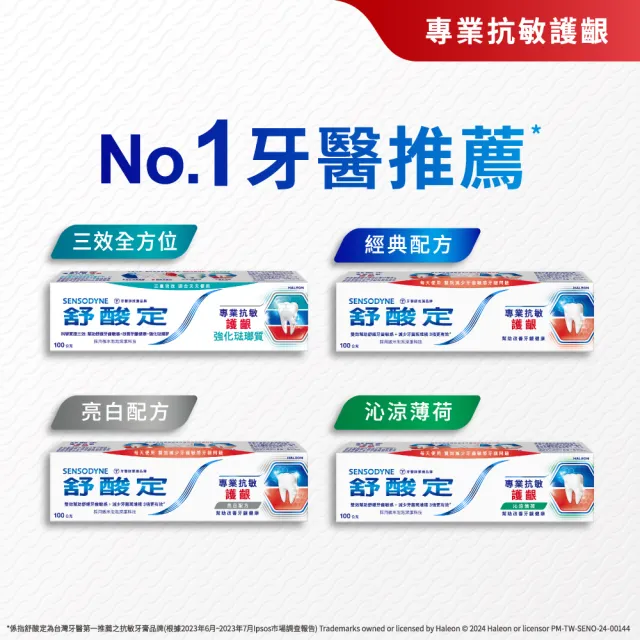 【SENSODYNE 舒酸定】進階護理 專業抗敏護齦牙膏100gX3入(原味/亮白配方/沁涼薄荷；對抗敏感/修護牙齦)