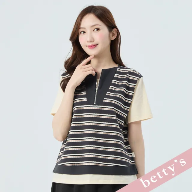 【betty’s 貝蒂思】裝飾拉鍊拼接短袖上衣(共二色)
