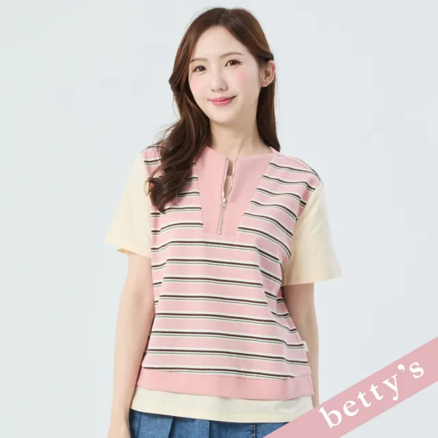 【betty’s 貝蒂思】裝飾拉鍊拼接短袖上衣(共二色)