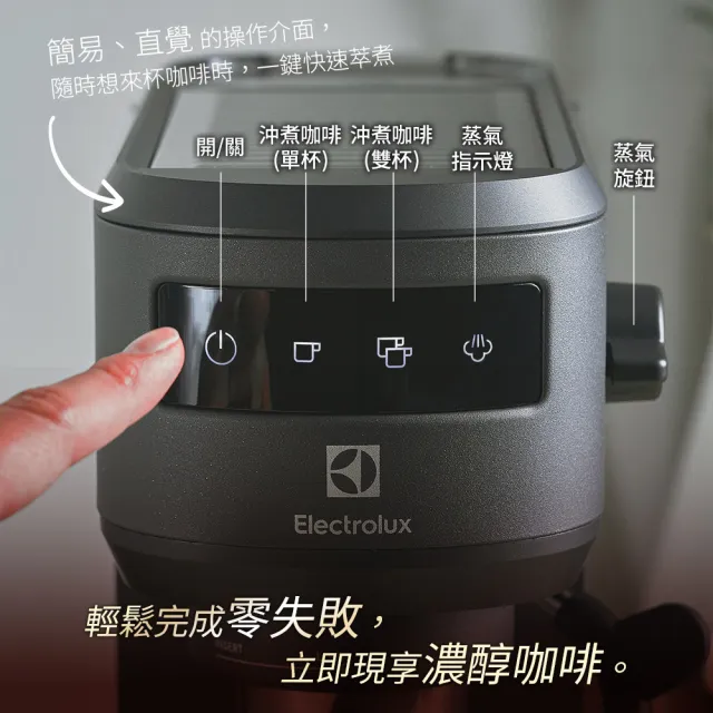【Electrolux 伊萊克斯】極致美味500半自動義式咖啡機 (E5EC1-51MB)