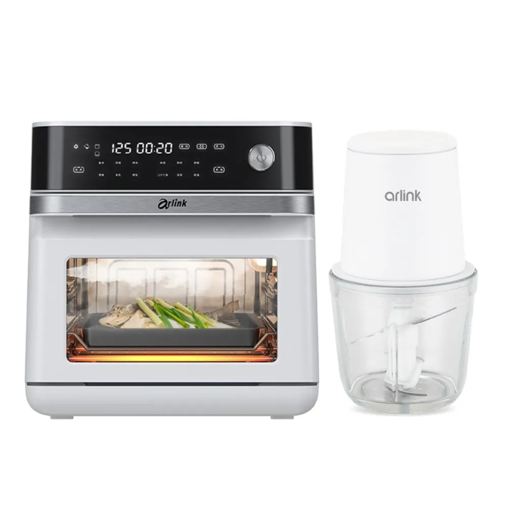 【Arlink】600ml 玻璃款食物料理機AG370+ SB10蒸氣氣炸烤箱13L｜125度速蒸｜透視玻璃
