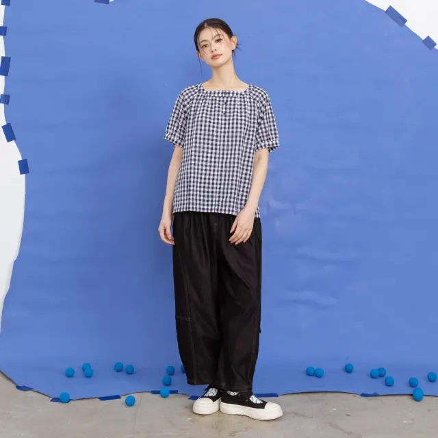 【MOSS CLUB】不對稱裝飾袋蓋繭型闊腿寬褲 藍 淺藍 黑