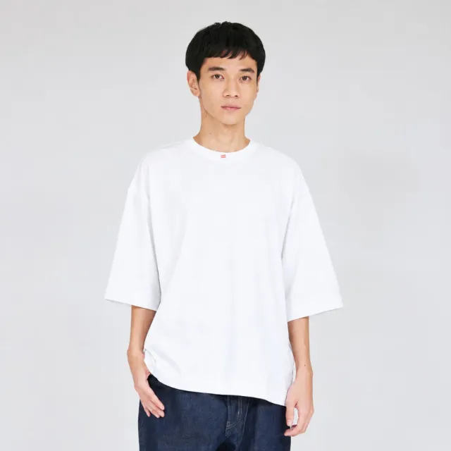 【Hanes】官方直營 男女款-Relax A 寬版圓領重磅七分袖TEE-黑色 / 白色 (HM1-D206)