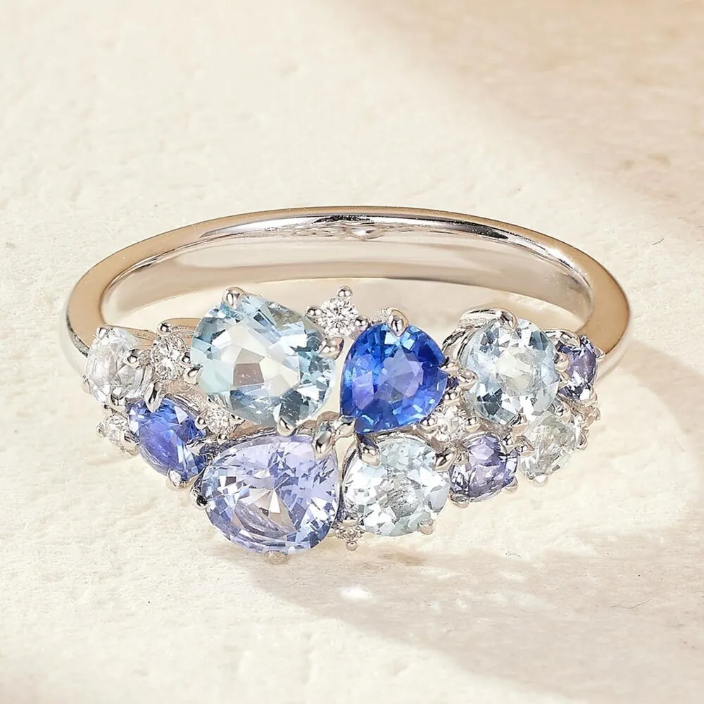 海斯珠寶 1克拉天然藍寶石 海藍寶 18K金鑽石戒指 碧海藍天系列 珠寶級群鑲工藝 優雅穿搭