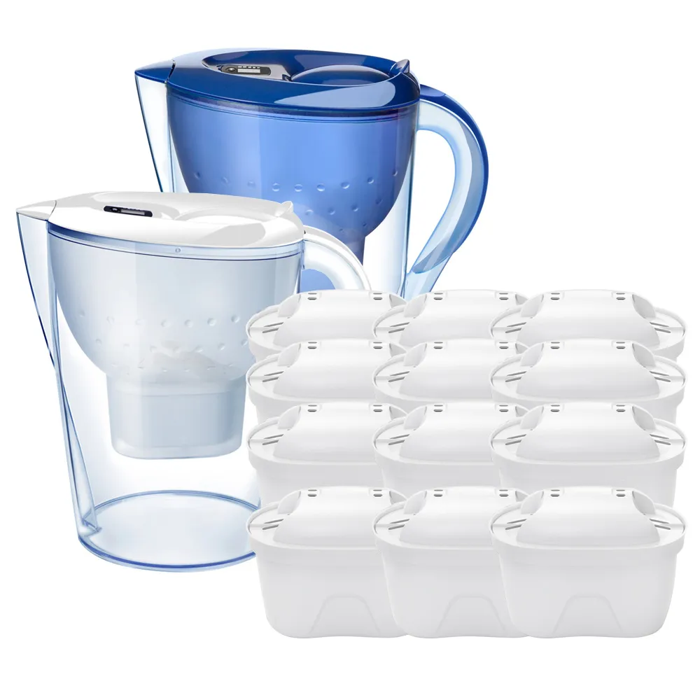 【CATIS】四重精濾濾水壺3.5L+濾芯12入（共13濾芯 適用於Brita）