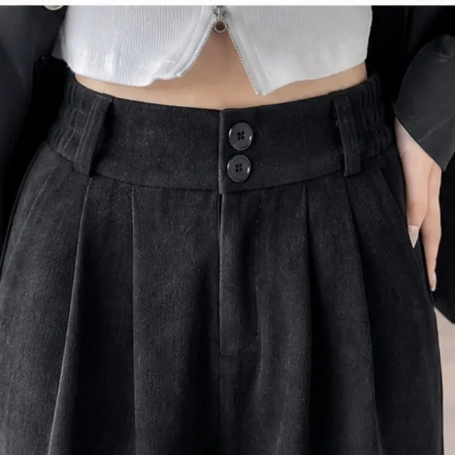 【LANNI 藍尼】★雙扣垂墜闊腿直筒褲(女裝/長褲/寬褲/休閒/百搭/日系/通勤)