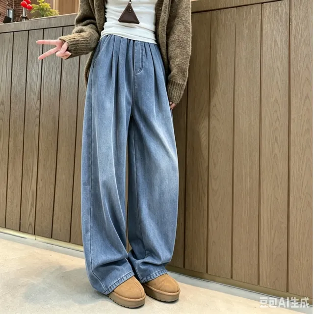 【LANNI 藍尼】★高腰直筒闊腿牛仔褲(女裝/長褲/休閒/百搭/日系/通勤)