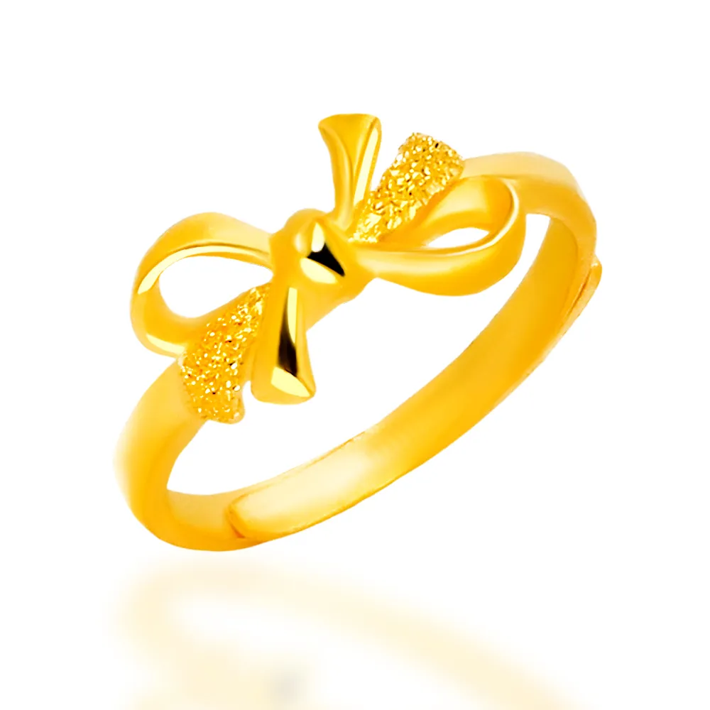 【福西珠寶】黃金戒指 花緞帶蝴蝶結 長緞帶隨興打結造型 霧面×鑽沙交錯工藝 (金重1.06錢正負0.03錢)