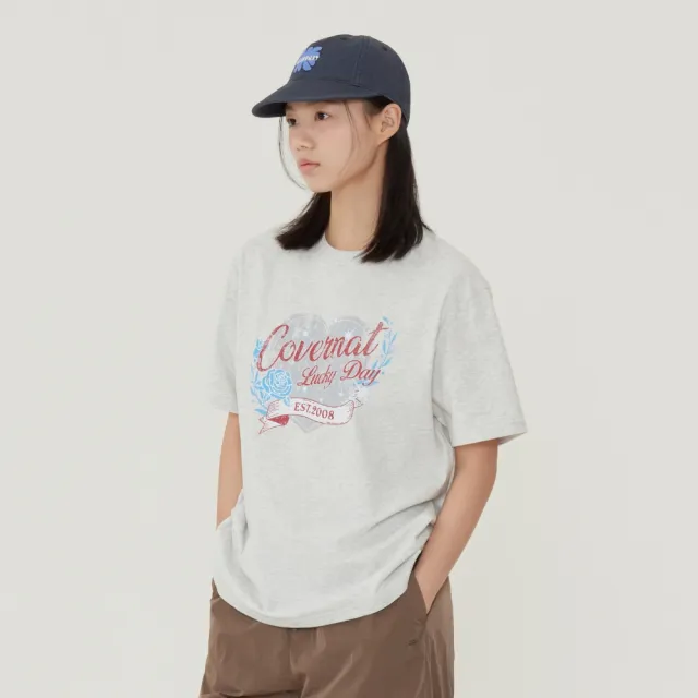 【COVERNAT】女款寬鬆復古風印花T恤(WMS短袖上衣 混灰/象牙白/海軍藍色)