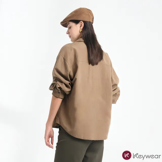 【KeyWear 奇威名品】暖棕率性翻領短長袖外套