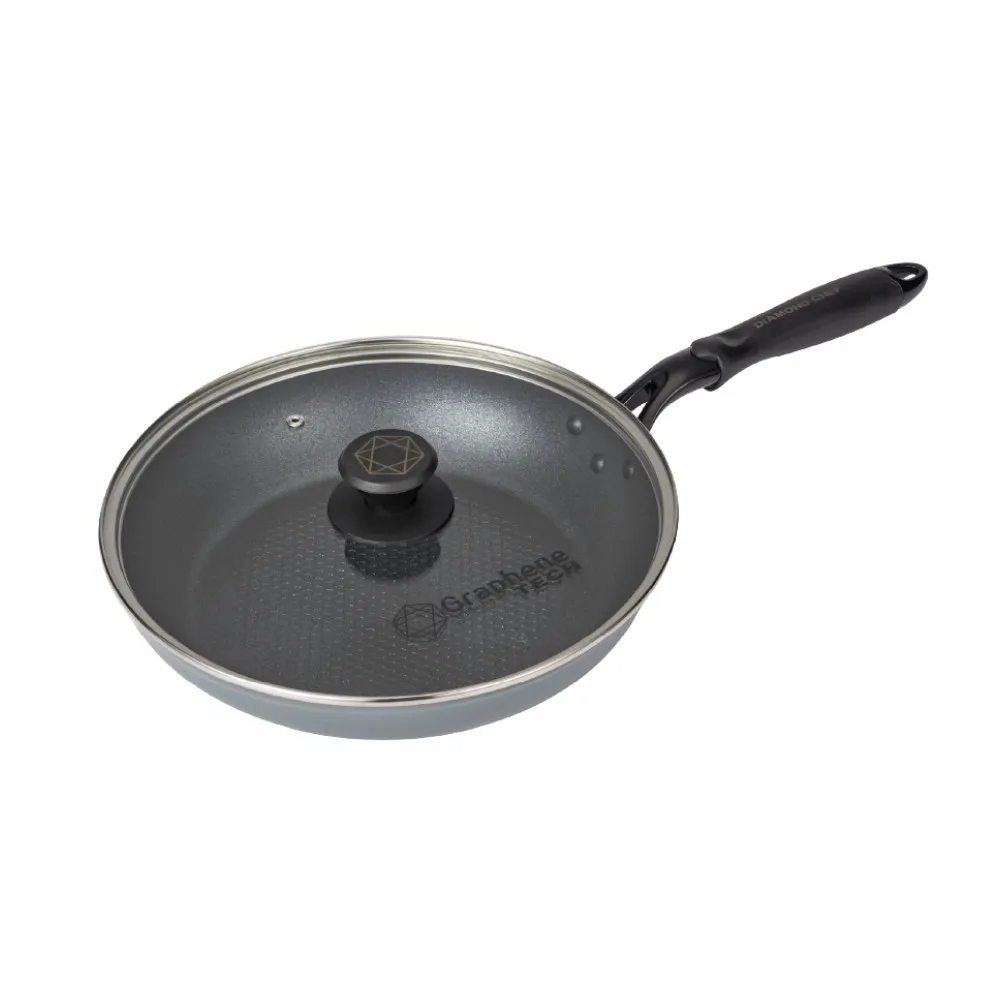 【DIAMOND CHEF】黑金石墨烯不沾鍋平底鍋28cm(含蓋/IH爐可用/平煎鍋)