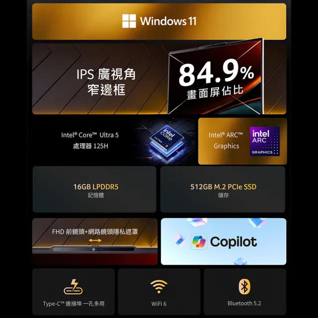 【Acer 宏碁】15.6吋Ultra 5輕薄效能筆電(Aspire Lite/AL15-76P-5104/Ultra 5-125H/16G/512G/W11)