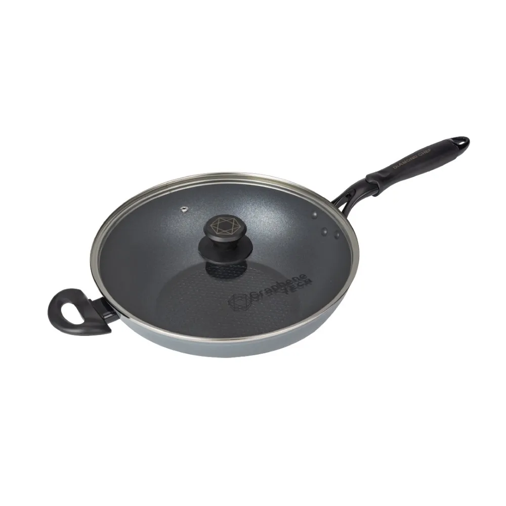 【DIAMOND CHEF】黑金石墨烯不沾鍋深炒鍋30cm(含蓋/IH爐可用/炒菜鍋)