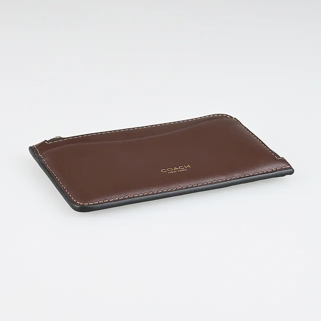 【COACH】COACH精品小牛皮燙金拉鍊卡片夾零錢包(5卡/楓木棕)