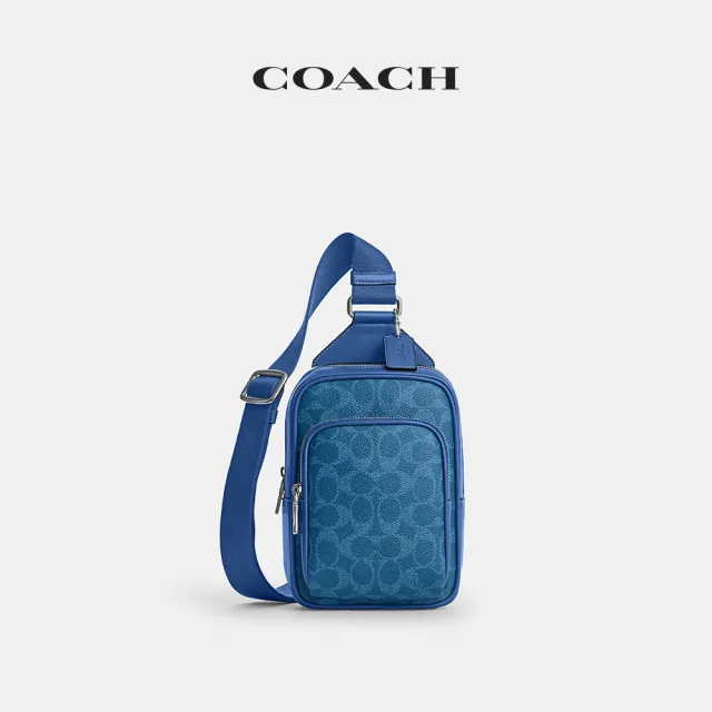 【COACH】蔻馳官方直營 RACER 經典 SIGNATURE 單肩手袋 單肩包-SV/湖水藍色(CET94)