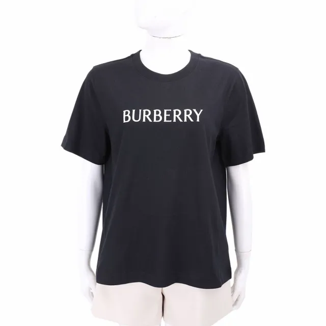 【BURBERRY 巴寶莉】新版 男女版 徽標印花棉質黑色短袖TEE T恤(字母 精品T)