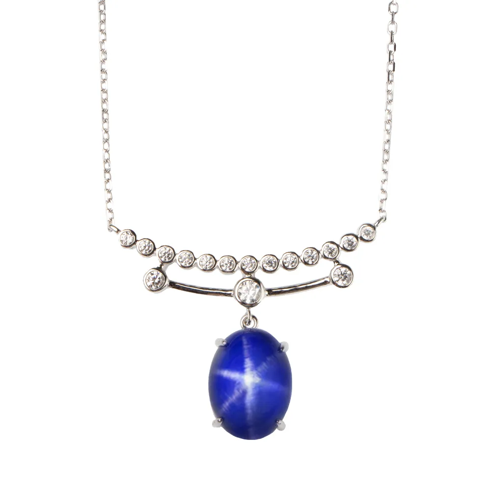 【幸福珠寶】DIANA 璀璨星光 藍寶石項鍊(法國星鑽 六道星芒 貓眼)