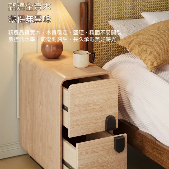 免安裝簡約實木床頭櫃 40x40x50CM（家用臥室中古風床邊收納櫃 置物櫃 小型抽屜櫃 簡約木質床頭櫃）