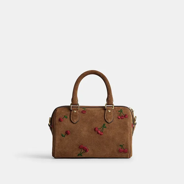 【COACH】蔻馳官方直營 ROWAN迷你櫻桃刺繡斜背手袋 斜背包 手提包-IM/混合雪松木色(CFO47)
