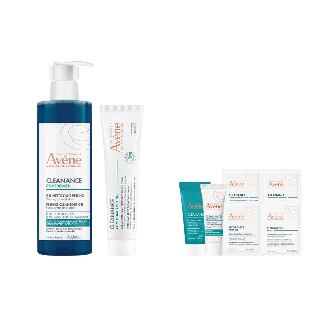 【Avene 雅漾】官方直營 煥亮淨痘速效組(雙酸角質煥亮潔膚露400ml+A醛淨痘精華40ml)