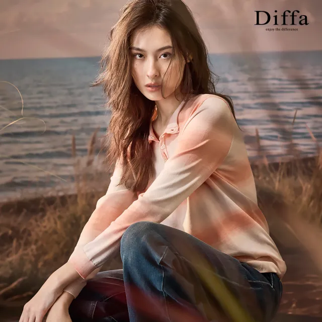 【Diffa】漸層緞染織紋開襟線衫-女